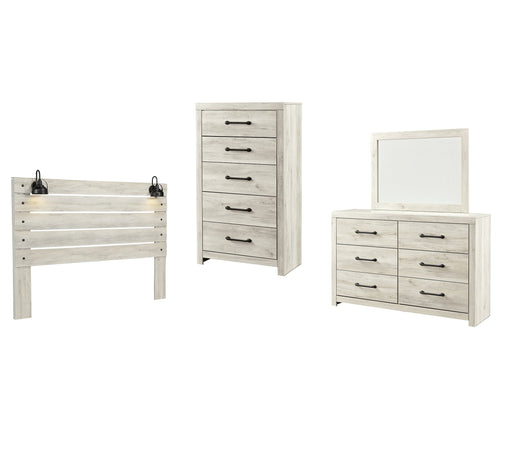 Cambeck King Panel Headboard with Mirrored Dresser and Chest Huntsville Furniture Outlet