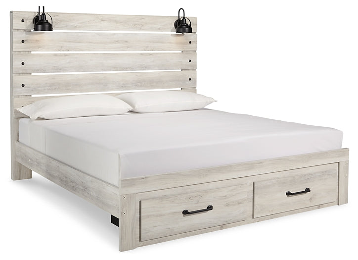 Cambeck Queen Panel Bed with 2 Storage Drawers with Mirrored Dresser, Chest and 2 Nightstands Huntsville Furniture Outlet