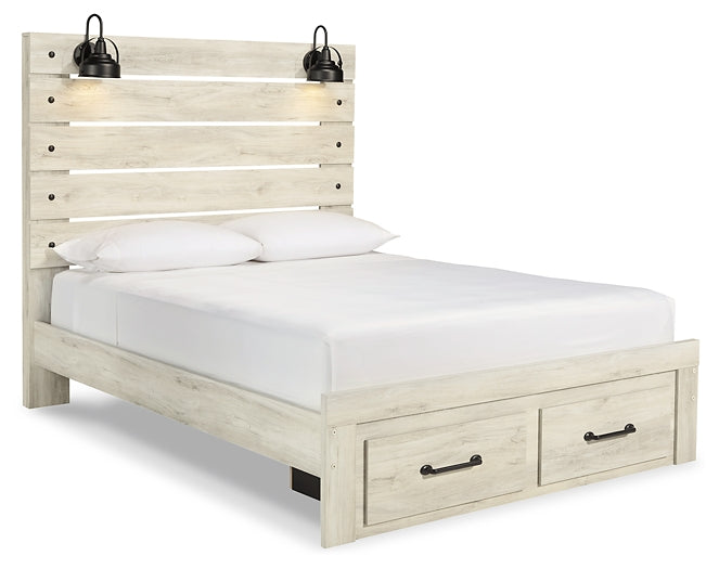 Cambeck Queen Panel Bed with 2 Storage Drawers with Mirrored Dresser, Chest and 2 Nightstands Huntsville Furniture Outlet