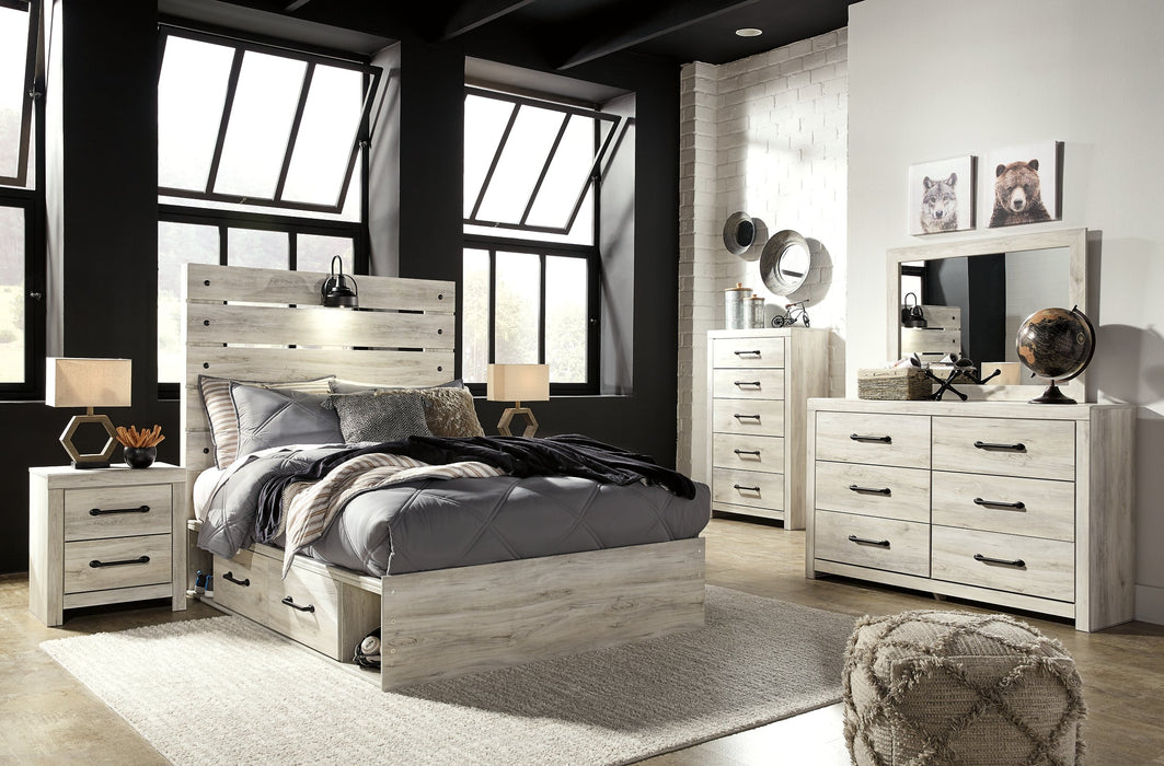 Cambeck Queen Panel Bed with 2 Storage Drawers with Mirrored Dresser, Chest and 2 Nightstands Huntsville Furniture Outlet