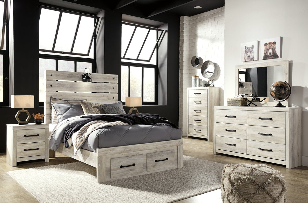 Cambeck Queen Panel Bed with 2 Storage Drawers with Mirrored Dresser, Chest and 2 Nightstands Huntsville Furniture Outlet