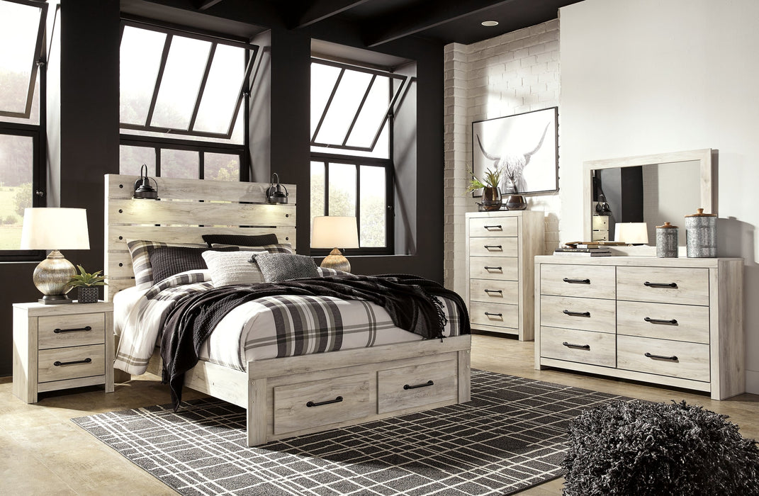 Cambeck Queen Panel Bed with 2 Storage Drawers with Mirrored Dresser, Chest and 2 Nightstands Huntsville Furniture Outlet