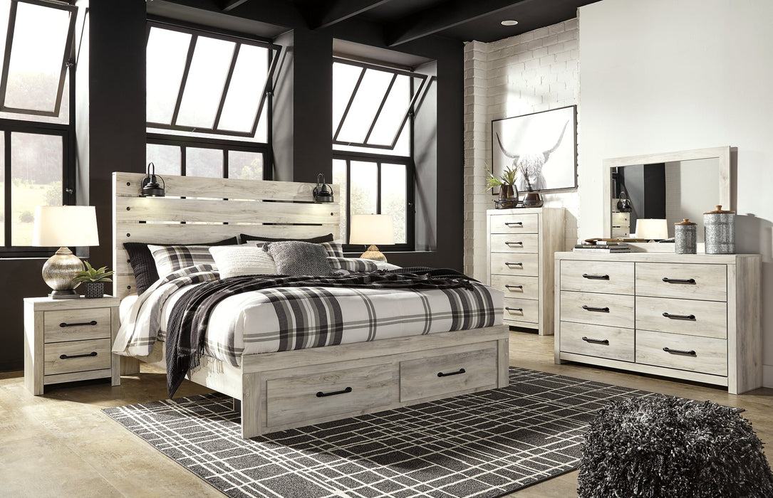 Cambeck Queen Panel Bed with 2 Storage Drawers with Mirrored Dresser, Chest and 2 Nightstands Huntsville Furniture Outlet