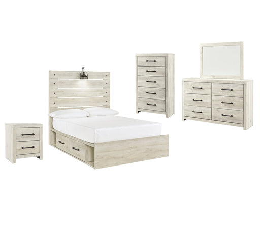 Cambeck Queen Panel Bed with 2 Storage Drawers with Mirrored Dresser, Chest and Nightstand Huntsville Furniture Outlet