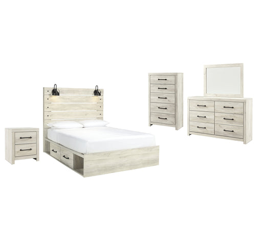 Cambeck Queen Panel Bed with 2 Storage Drawers with Mirrored Dresser, Chest and Nightstand Huntsville Furniture Outlet