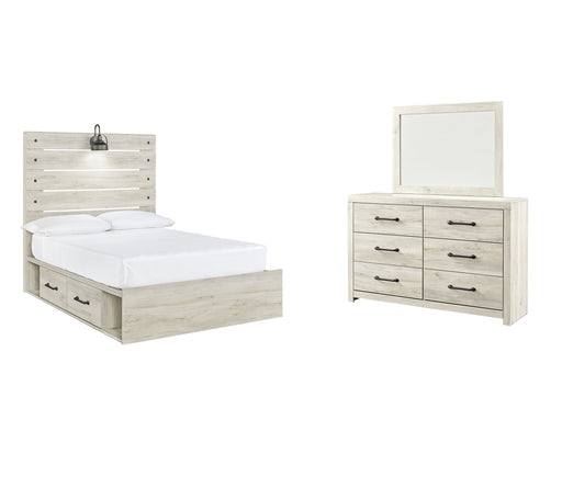 Cambeck Queen Panel Bed with 2 Storage Drawers with Mirrored Dresser Huntsville Furniture Outlet