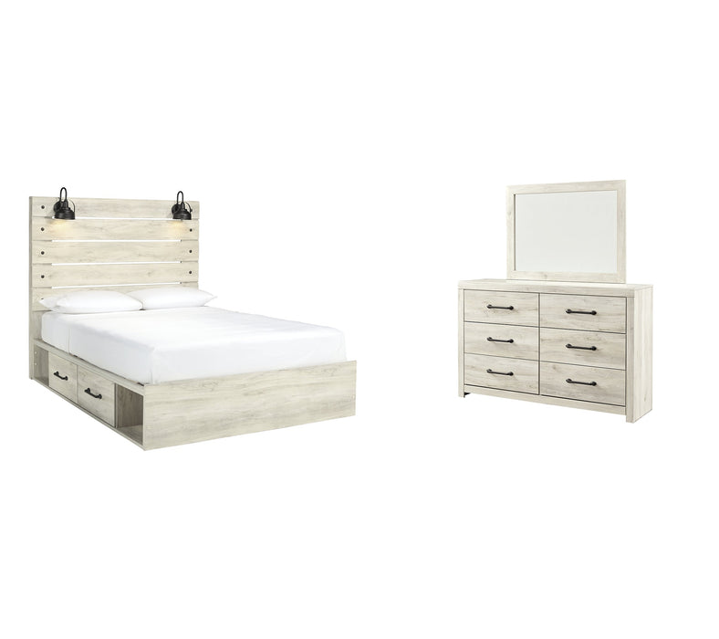 Cambeck Queen Panel Bed with 2 Storage Drawers with Mirrored Dresser Huntsville Furniture Outlet