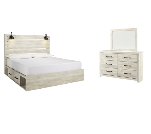 Cambeck Queen Panel Bed with 2 Storage Drawers with Mirrored Dresser Huntsville Furniture Outlet