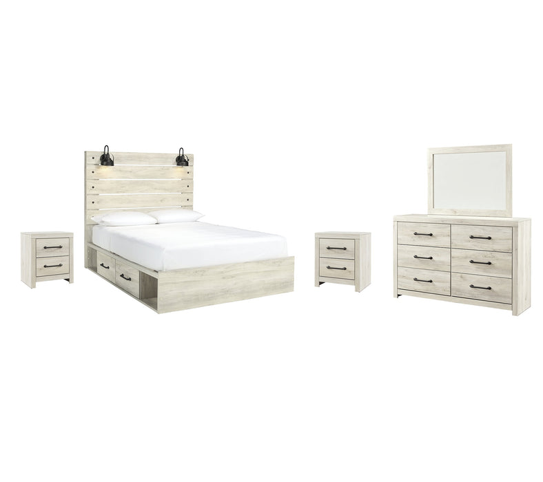 Cambeck Queen Panel Bed with 2 Storage Drawers with Mirrored Dresser and 2 Nightstands Huntsville Furniture Outlet