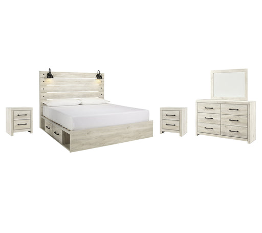 Cambeck Queen Panel Bed with 2 Storage Drawers with Mirrored Dresser and 2 Nightstands Huntsville Furniture Outlet