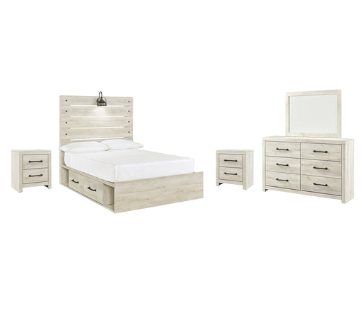 Cambeck Queen Panel Bed with 2 Storage Drawers with Mirrored Dresser and 2 Nightstands Huntsville Furniture Outlet