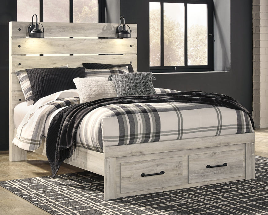 Cambeck Queen Panel Bed with 2 Storage Drawers with Mirrored Dresser and Chest Huntsville Furniture Outlet