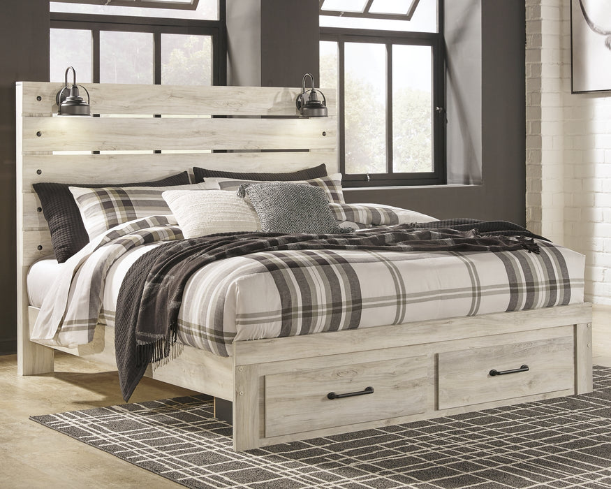 Cambeck Queen Panel Bed with 2 Storage Drawers with Mirrored Dresser and Chest Huntsville Furniture Outlet