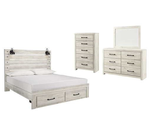 Cambeck Queen Panel Bed with 2 Storage Drawers with Mirrored Dresser and Chest Huntsville Furniture Outlet