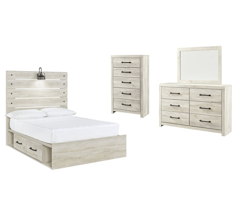 Cambeck Queen Panel Bed with 2 Storage Drawers with Mirrored Dresser and Chest Huntsville Furniture Outlet