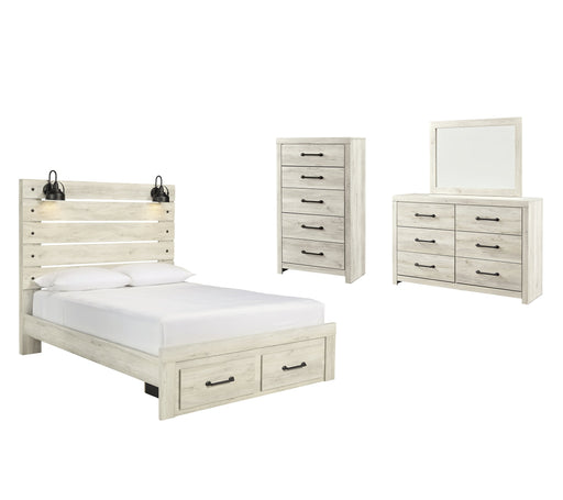 Cambeck Queen Panel Bed with 2 Storage Drawers with Mirrored Dresser and Chest Huntsville Furniture Outlet