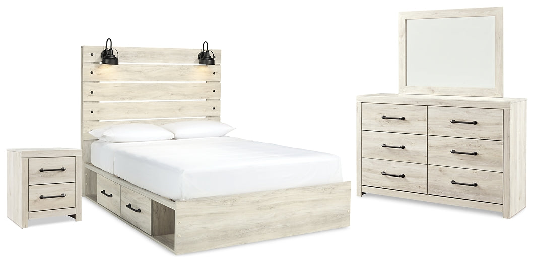 Cambeck Queen Panel Bed with 2 Storage Drawers with Mirrored Dresser and Nightstand Huntsville Furniture Outlet