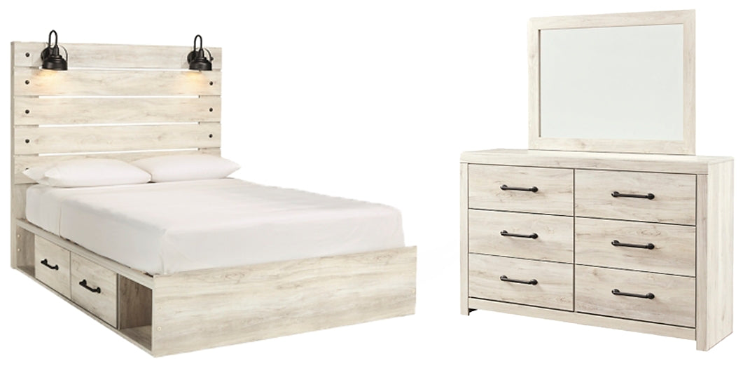 Cambeck Queen Panel Bed with 4 Storage Drawers with Mirrored Dresser Huntsville Furniture Outlet