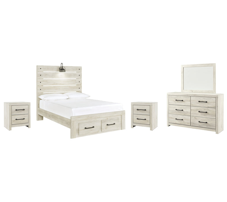 Cambeck Queen Panel Bed with Mirrored Dresser and 2 Nightstands Huntsville Furniture Outlet