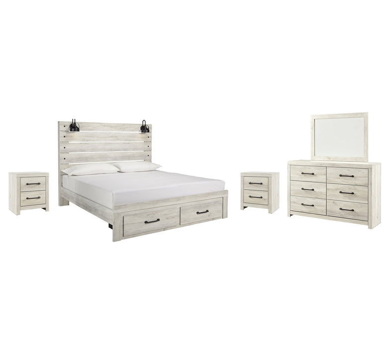 Cambeck Queen Panel Bed with Mirrored Dresser and 2 Nightstands Huntsville Furniture Outlet