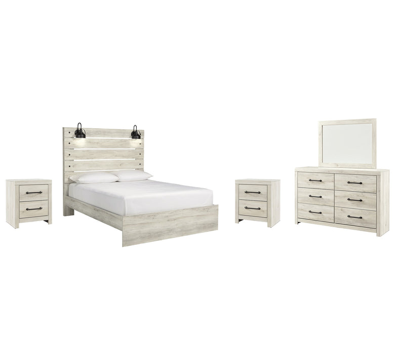 Cambeck Queen Panel Bed with Mirrored Dresser and 2 Nightstands Huntsville Furniture Outlet