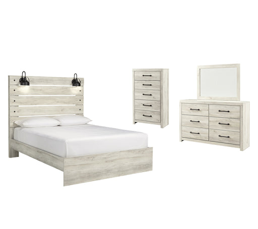 Cambeck Queen Panel Bed with Mirrored Dresser and Chest Huntsville Furniture Outlet