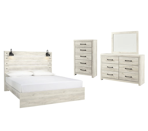 Cambeck Queen Panel Bed with Mirrored Dresser and Chest Huntsville Furniture Outlet