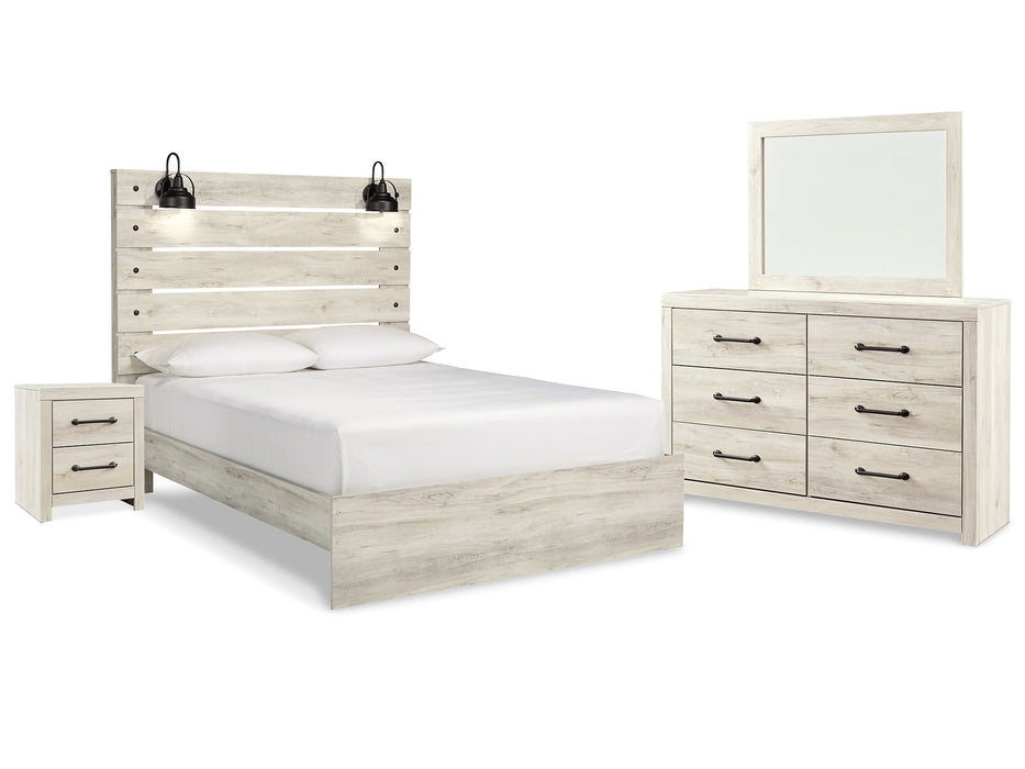 Cambeck Queen Panel Bed with Mirrored Dresser and Nightstand Huntsville Furniture Outlet