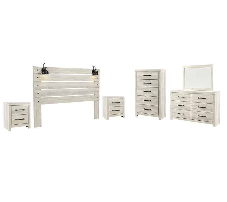 Cambeck Queen Panel Headboard with Mirrored Dresser, Chest and 2 Nightstands Huntsville Furniture Outlet