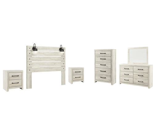 Cambeck Queen Panel Headboard with Mirrored Dresser, Chest and 2 Nightstands Huntsville Furniture Outlet