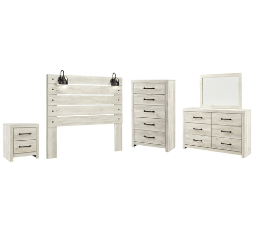 Cambeck Queen Panel Headboard with Mirrored Dresser, Chest and Nightstand Huntsville Furniture Outlet