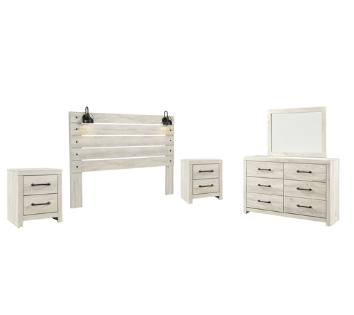 Cambeck Queen Panel Headboard with Mirrored Dresser and 2 Nightstands Huntsville Furniture Outlet