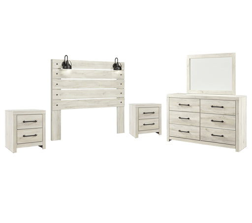 Cambeck Queen Panel Headboard with Mirrored Dresser and 2 Nightstands Huntsville Furniture Outlet