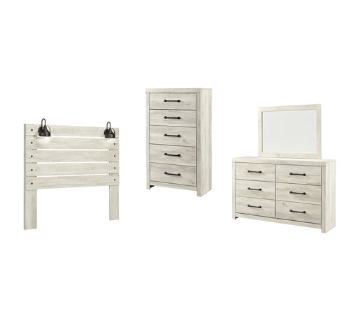 Cambeck Queen Panel Headboard with Mirrored Dresser and Chest Huntsville Furniture Outlet