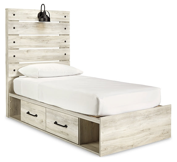 Cambeck Twin Panel Bed with 4 Storage Drawers with Mirrored Dresser, Chest and 2 Nightstands Huntsville Furniture Outlet