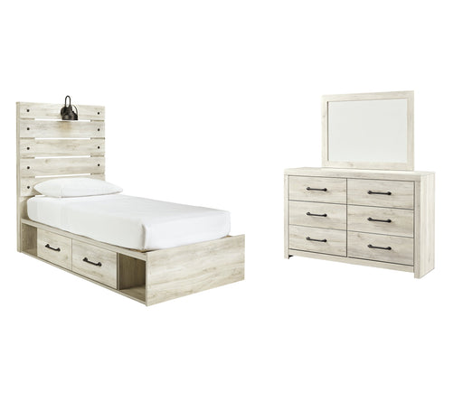 Cambeck Twin Panel Bed with 4 Storage Drawers with Mirrored Dresser Huntsville Furniture Outlet