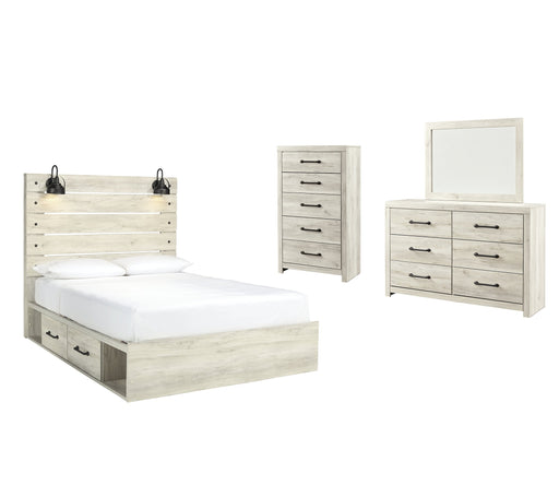 Cambeck Twin Panel Bed with 4 Storage Drawers with Mirrored Dresser and Chest Huntsville Furniture Outlet