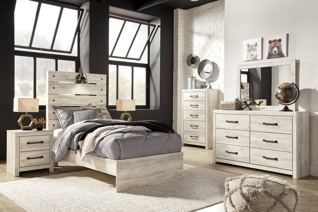 Cambeck Twin Panel Bed with Mirrored Dresser, Chest and 2 Nightstands Huntsville Furniture Outlet