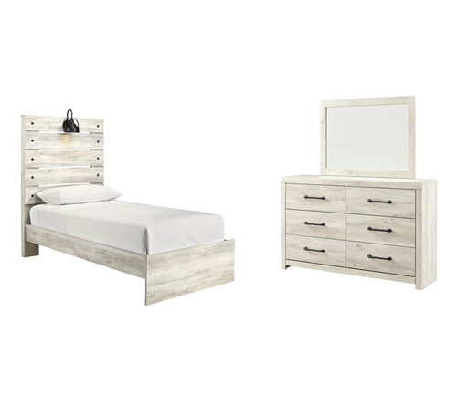 Cambeck Twin Panel Bed with Mirrored Dresser Huntsville Furniture Outlet