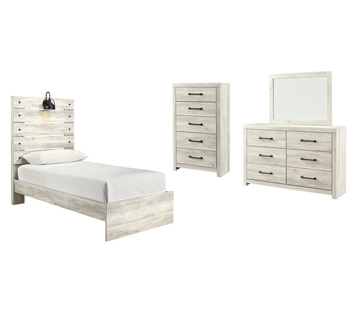 Cambeck Twin Panel Bed with Mirrored Dresser and Chest Huntsville Furniture Outlet