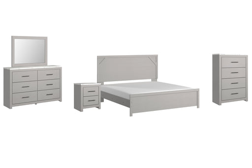 Cottonburg King Panel Bed with Mirrored Dresser, Chest and Nightstand Huntsville Furniture Outlet