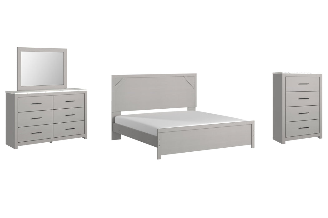 Cottonburg King Panel Bed with Mirrored Dresser and Chest Huntsville Furniture Outlet