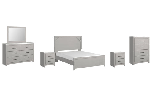 Cottonburg Queen Panel Bed with Mirrored Dresser, Chest and 2 Nightstands Huntsville Furniture Outlet