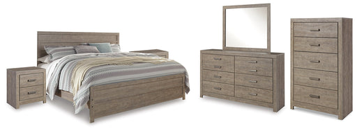 Culverbach King Panel Bed with Mirrored Dresser, Chest and 2 Nightstands Huntsville Furniture Outlet