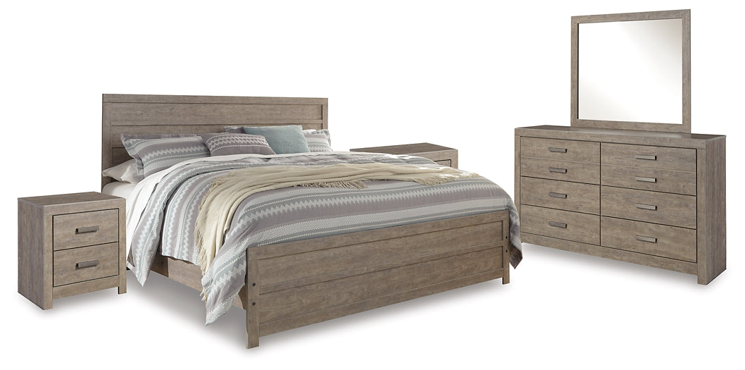 Culverbach King Panel Bed with Mirrored Dresser and 2 Nightstands Huntsville Furniture Outlet