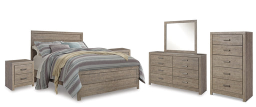 Culverbach Queen Panel Bed with Mirrored Dresser, Chest and 2 Nightstands Huntsville Furniture Outlet