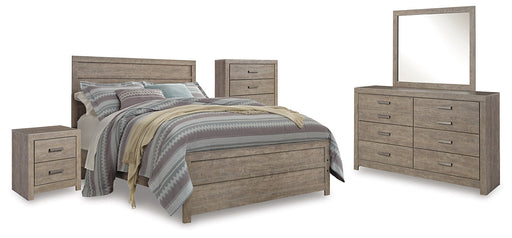 Culverbach Queen Panel Bed with Mirrored Dresser, Chest and Nightstand Huntsville Furniture Outlet