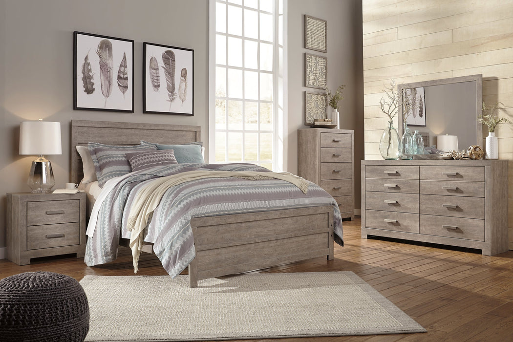 Culverbach Queen Panel Bed with Mirrored Dresser, Chest and Nightstand Huntsville Furniture Outlet