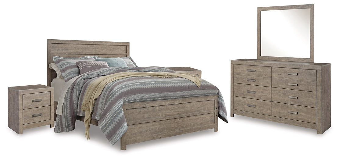 Culverbach Queen Panel Bed with Mirrored Dresser and 2 Nightstands Huntsville Furniture Outlet