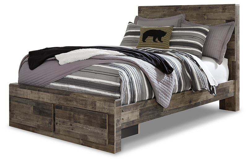 Derekson Full Panel Bed with 2 Storage Drawers with Mirrored Dresser, Chest and Nightstand Huntsville Furniture Outlet